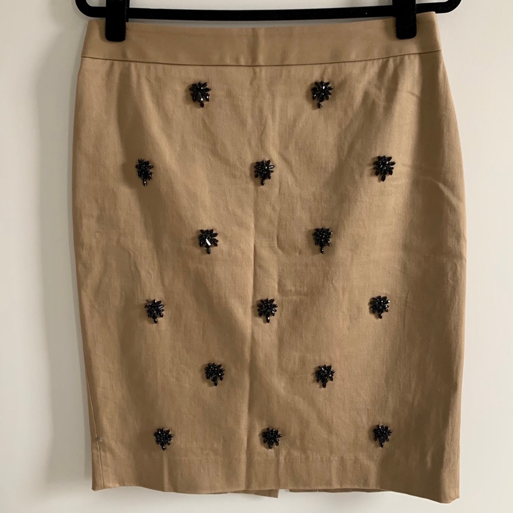J.Crew Tan Jeweled Pencil Skirt